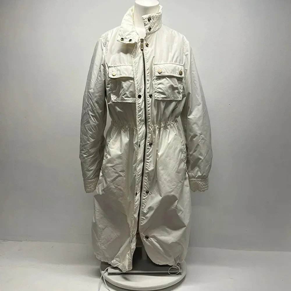 Red Valentino Puffer Jacket Trench Long Coat Full Zip Ivory Women's Size 44 US 6